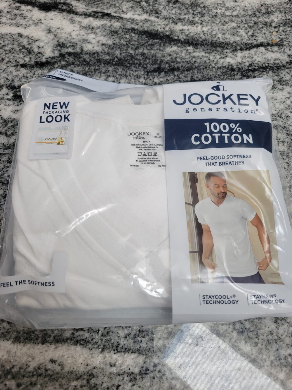 Jockey White Men’s V-Neck 100% Cotton Undershirt